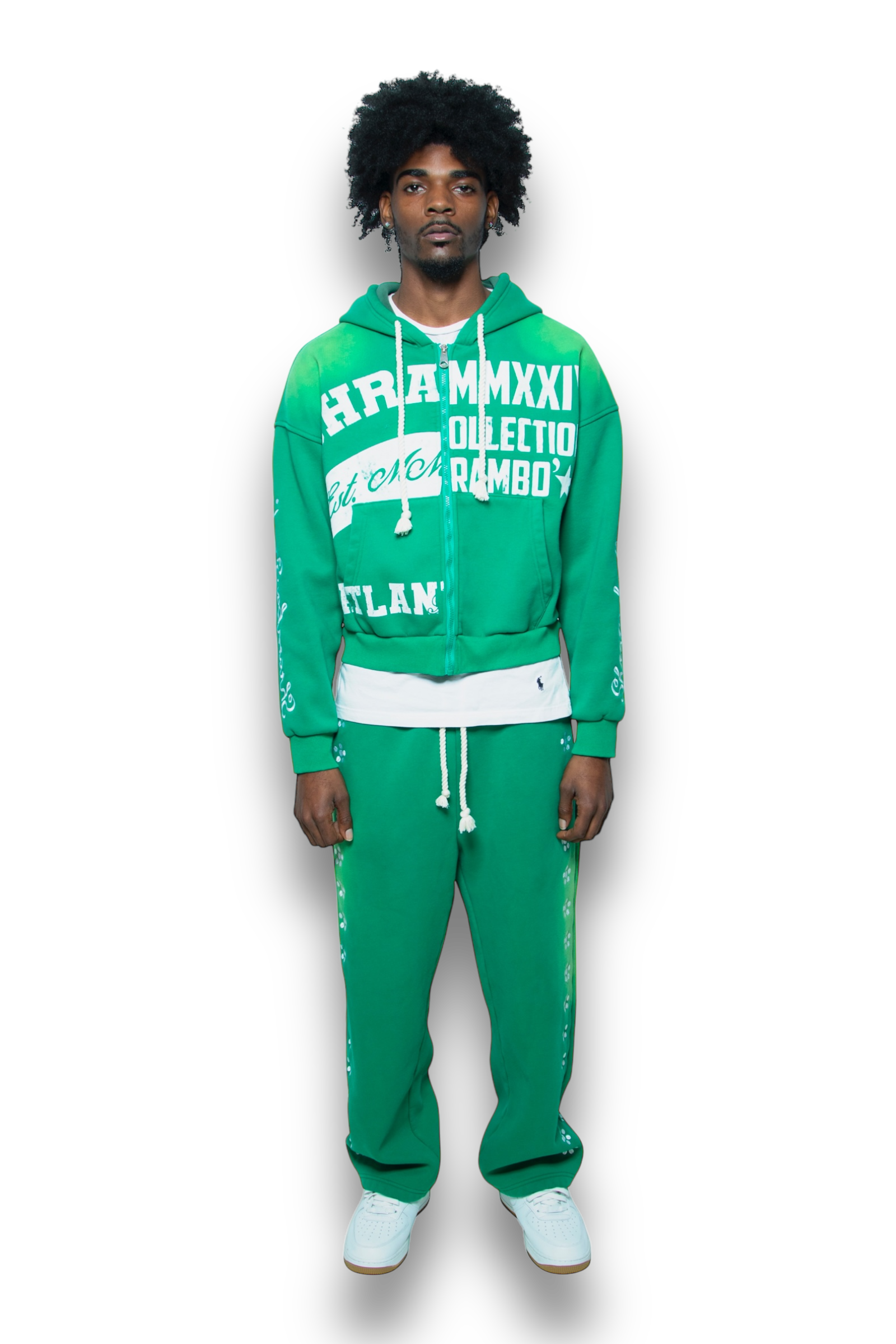 GREEN “UNIVERSITY” ZIP-UP SETS