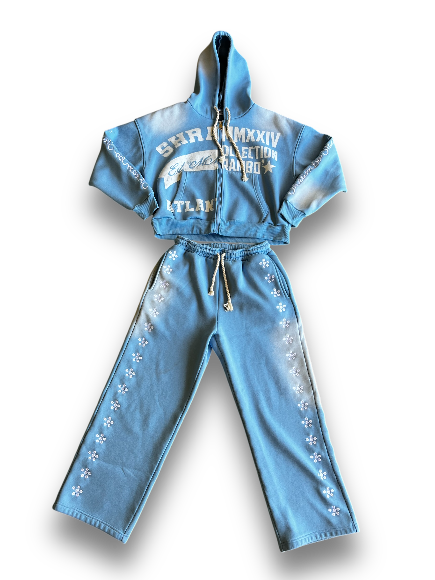 SKY BLUE “UNIVERSITY” ZIP-UP SET
