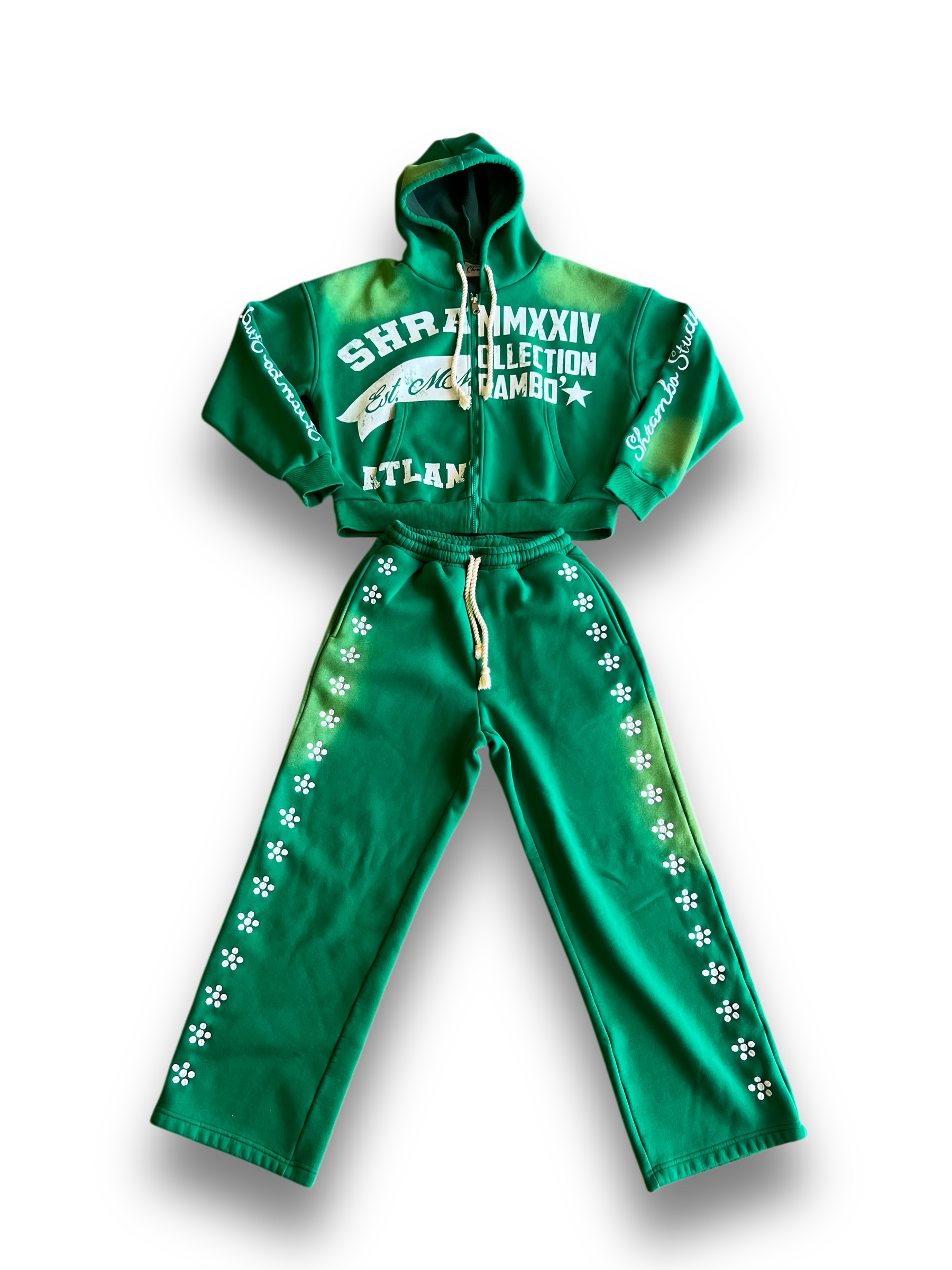 GREEN “UNIVERSITY” ZIP-UP SETS